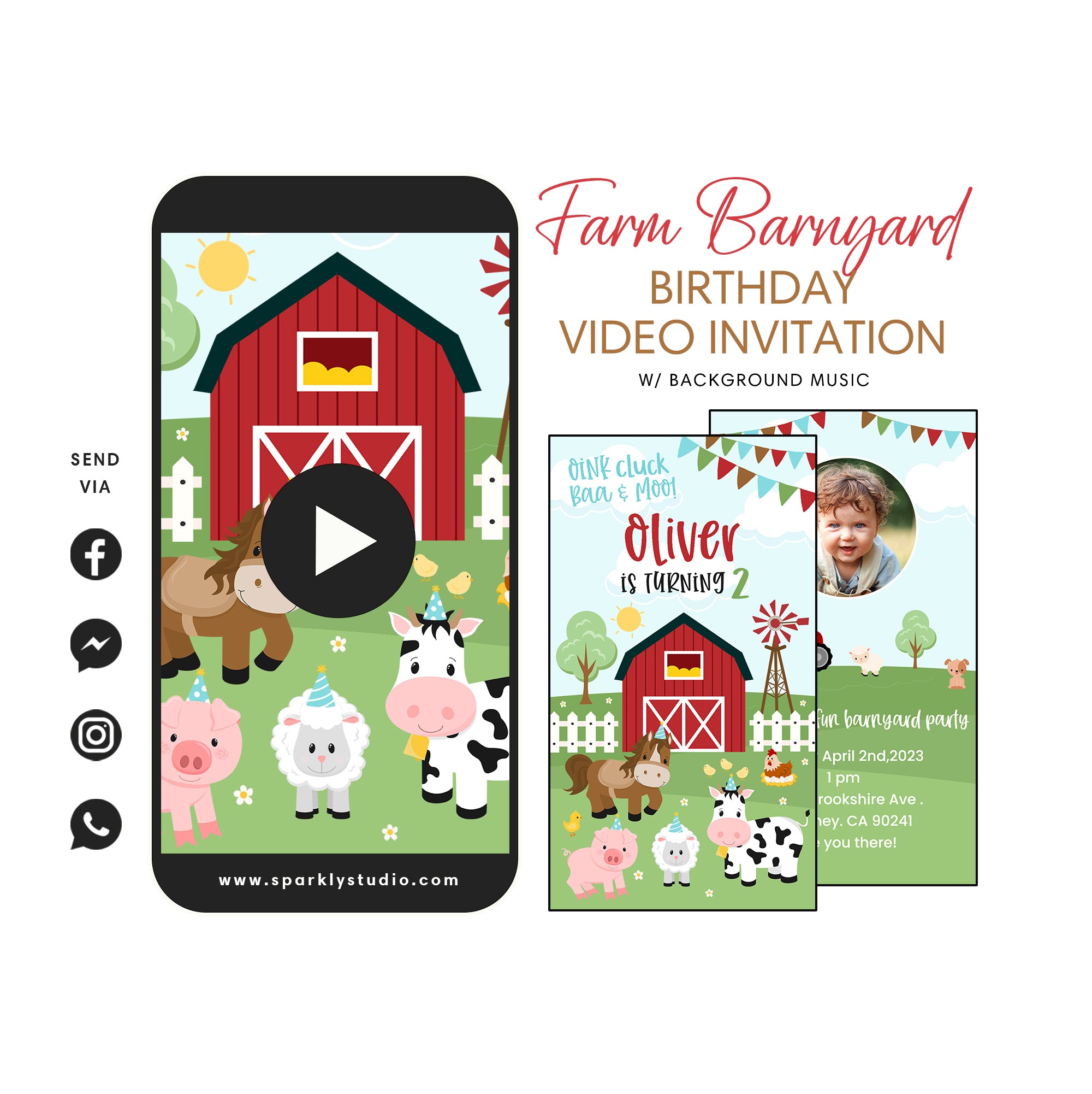 Farm Barnyard Animals - Animated Birthday Invitation – SPARKLY STUDIO, image size:2000x2002