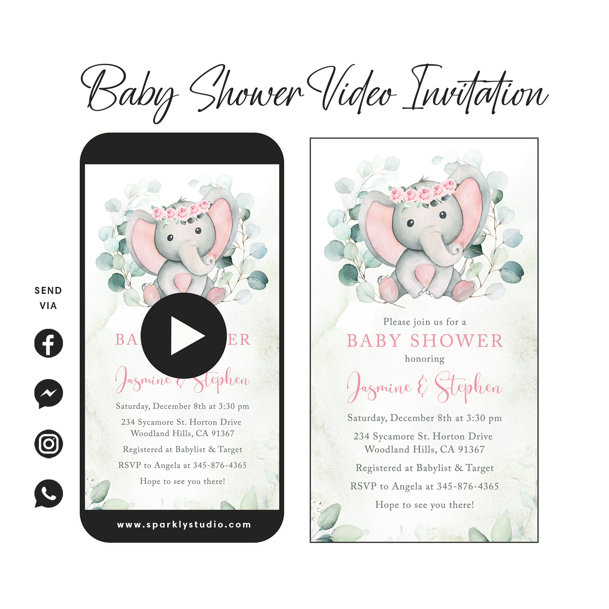 pink elephant baby shower video invitation