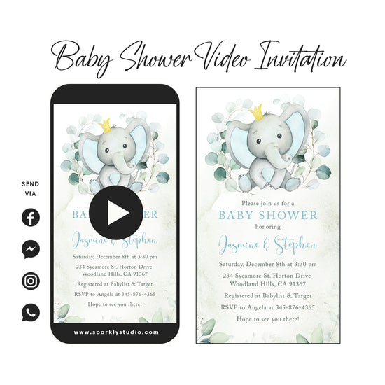 blue elephant baby shower video invitation