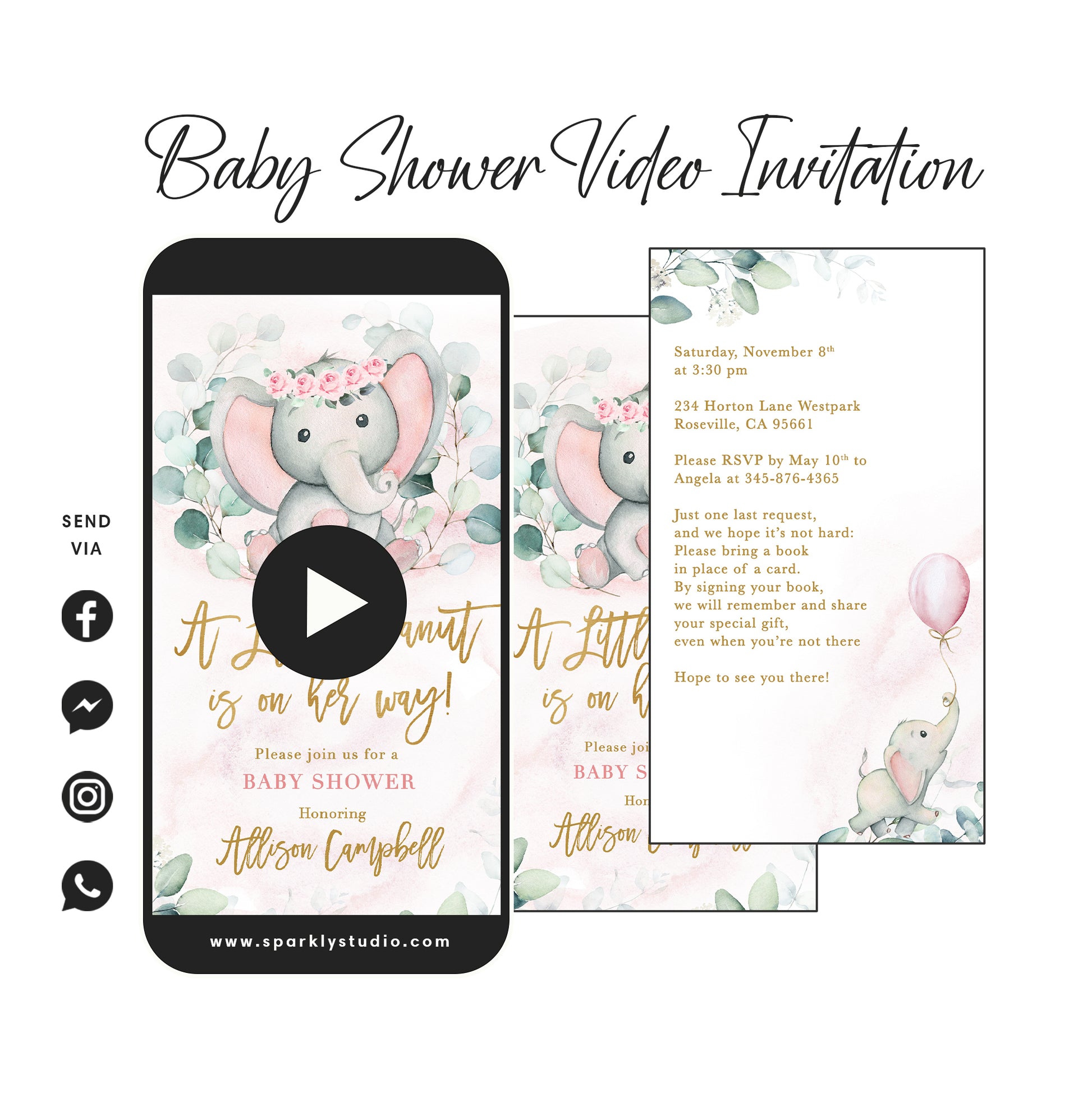 Pink Elephant Baby Shower Video Invitation