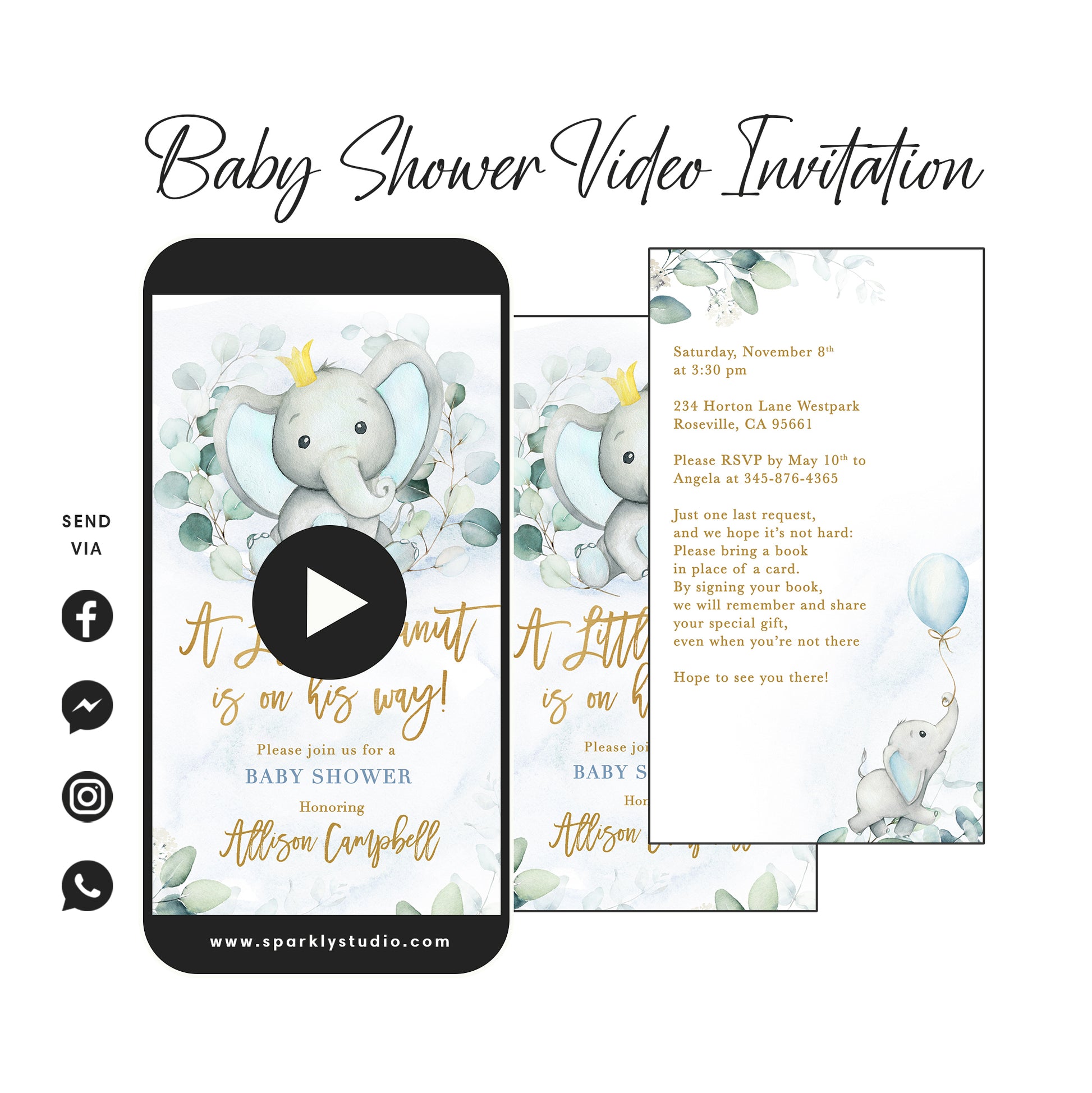 Blue Elephant Baby Shower Video Invitation