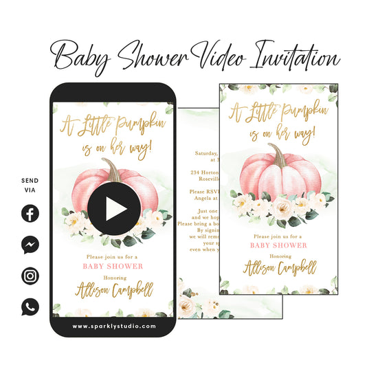 Pink Little Pumpkin Fall Baby Shower Video Invitation