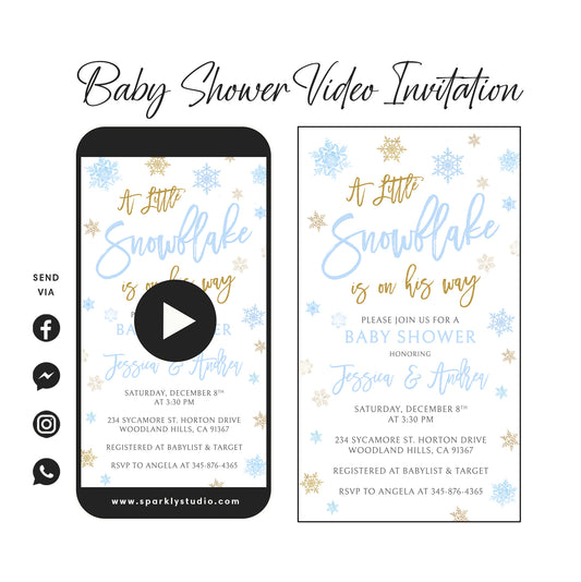 Blue Snowflake Baby Shower Video Invitation