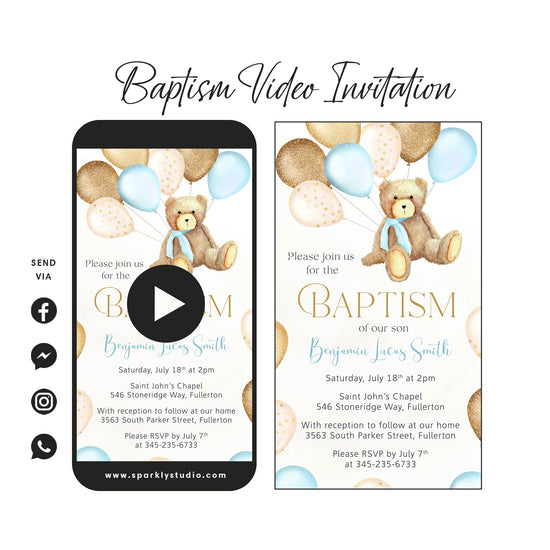 teddy bear baptism invitation
