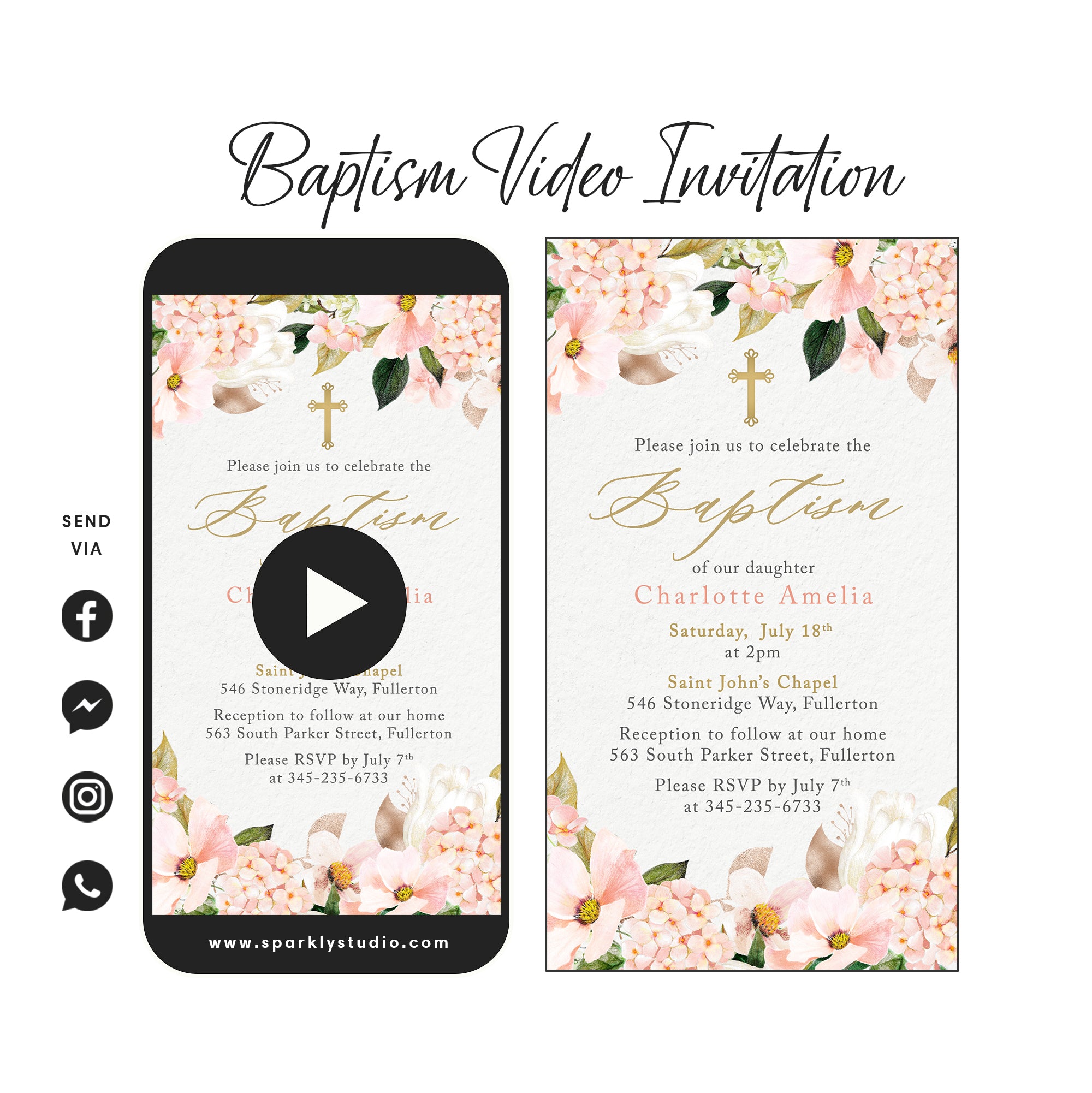 pink baptism video invitation