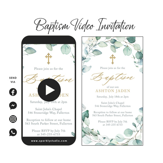 greenery baptism video invitation
