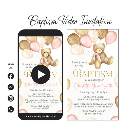 teddy bear baptism video invitation