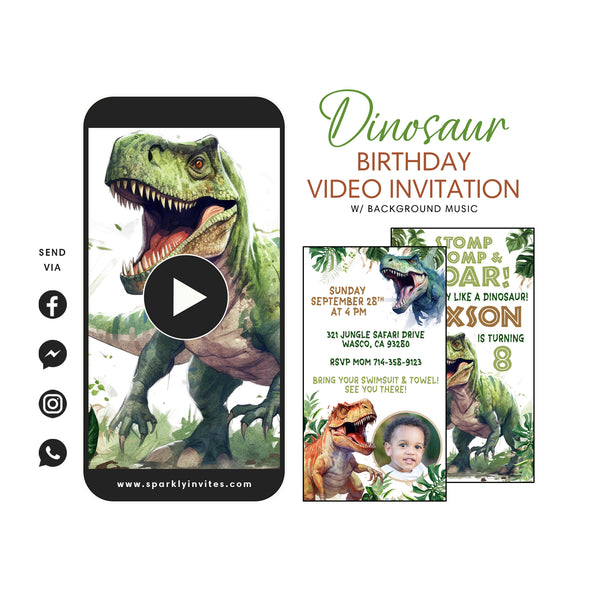 Dinosaur T-Rex Party Video Invitation – SPARKLY STUDIO