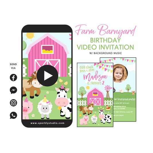 pink farm animals invitation 