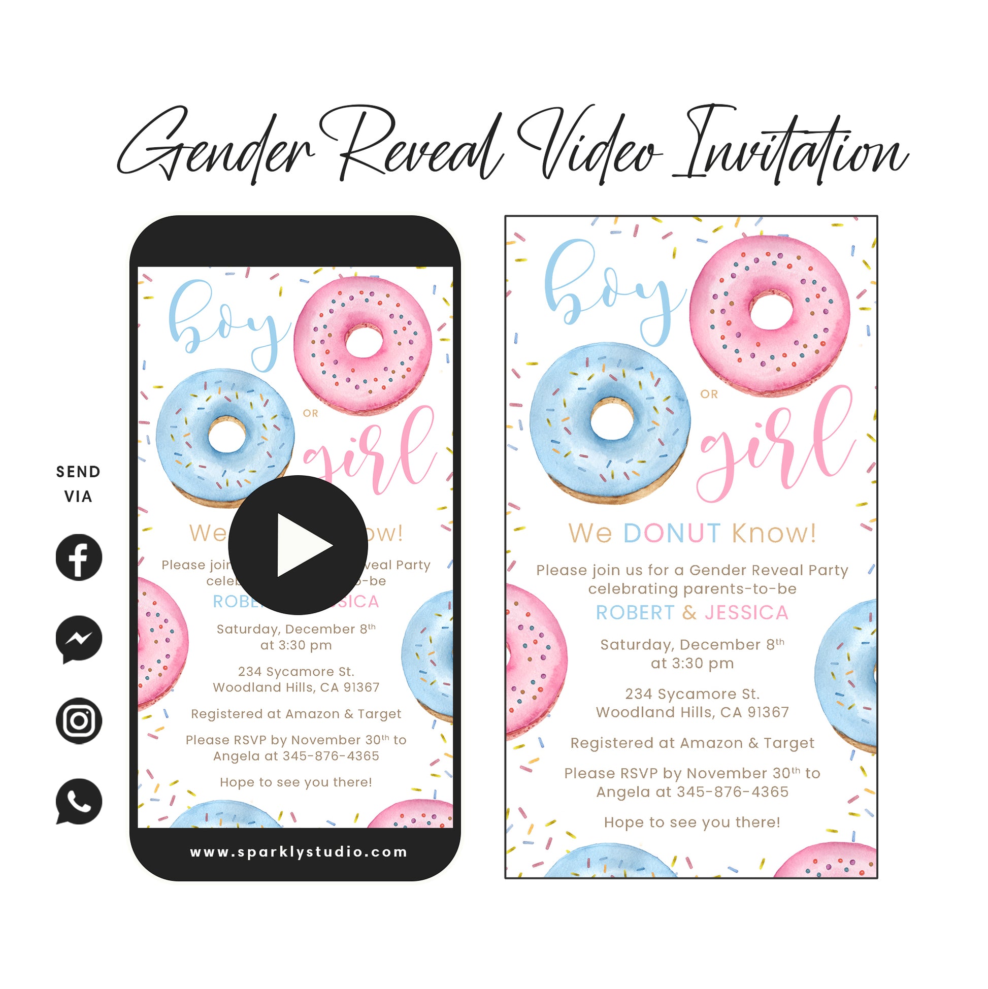 Boy or Girl Donut Gender Reveal Animated Video Invitation