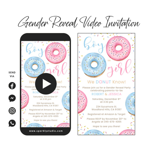 Boy or Girl Donut Gender Reveal Animated Video Invitation