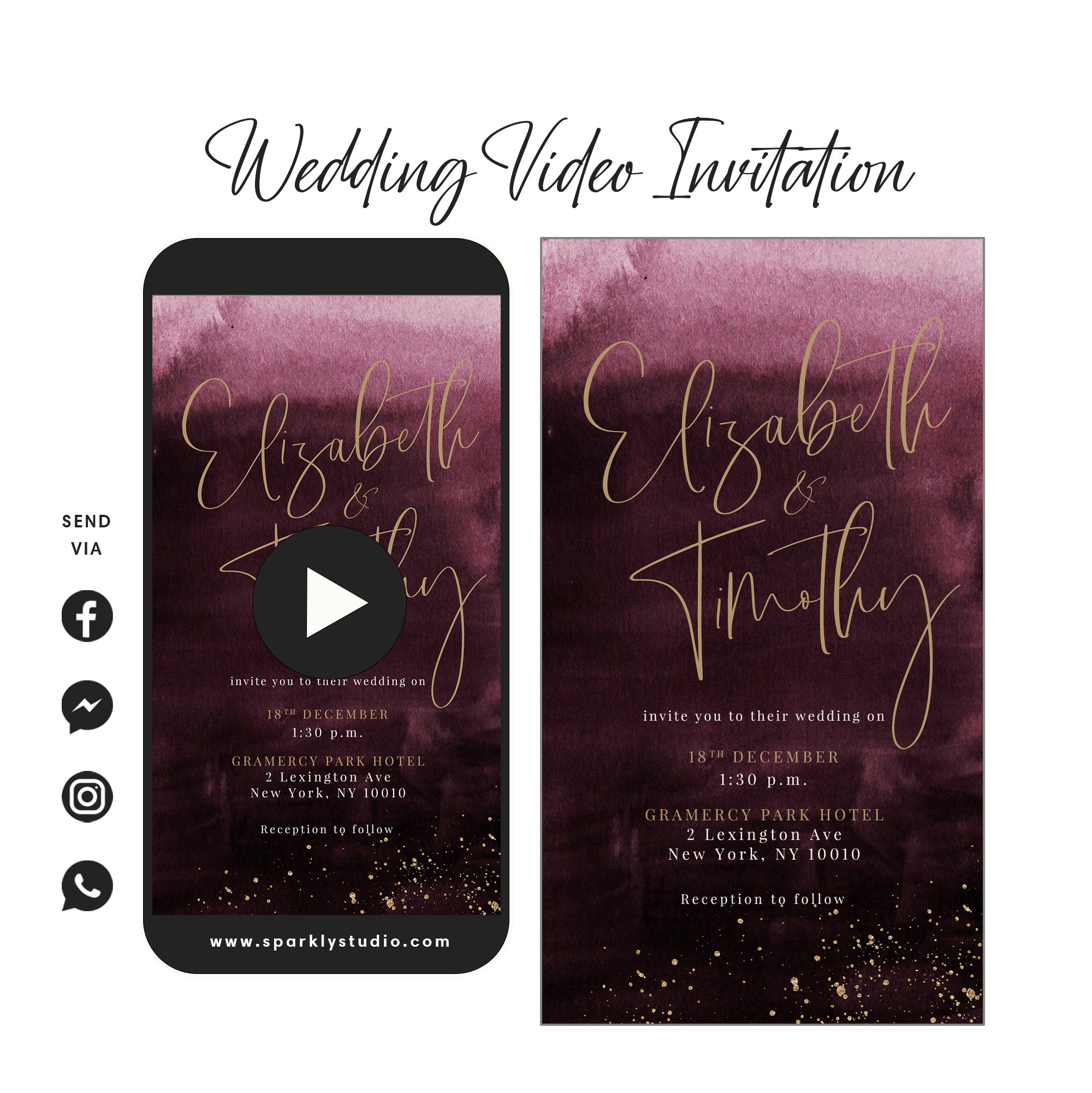 Burgundy Red - Wedding Video Invitation - Save The Date Video