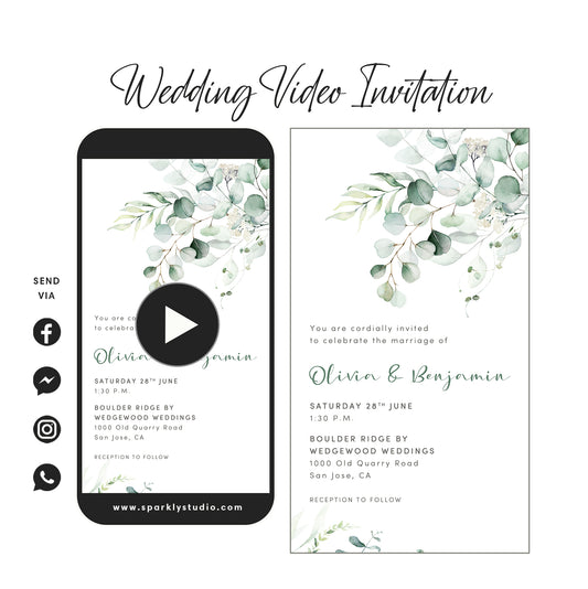 Minimalist Eucalyptus Greenery - Wedding Video Invitation - Save The Date Video