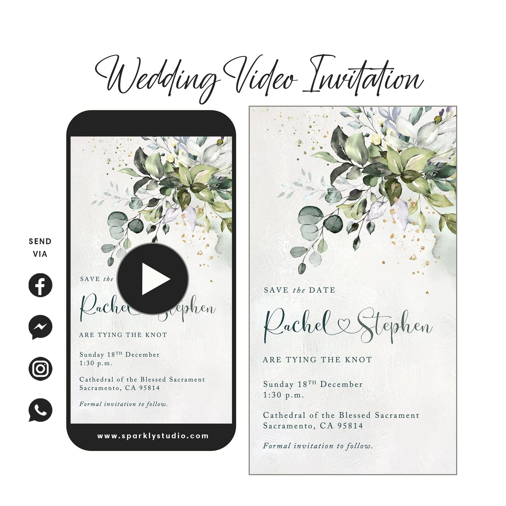 Simple Botanical Greenery - Wedding Video Invitation - Save The Date Video