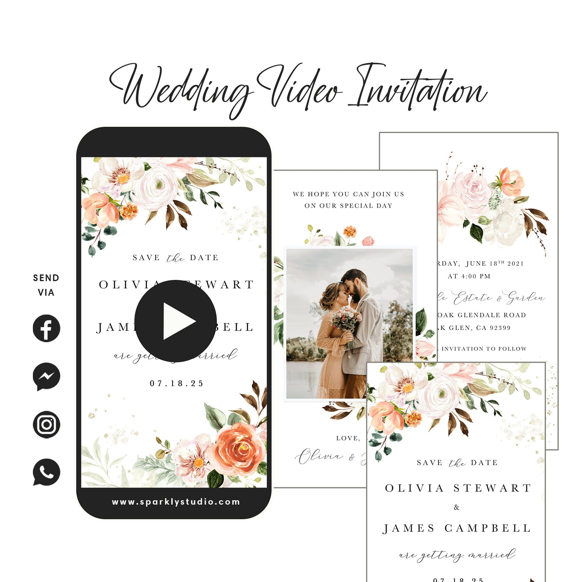 Boho Rustic Floral - Wedding Video Invitation - Save The Date Video