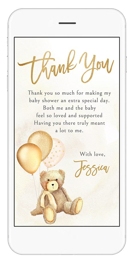 Teddy Bear Baby Shower Neutre - Remerciements animés