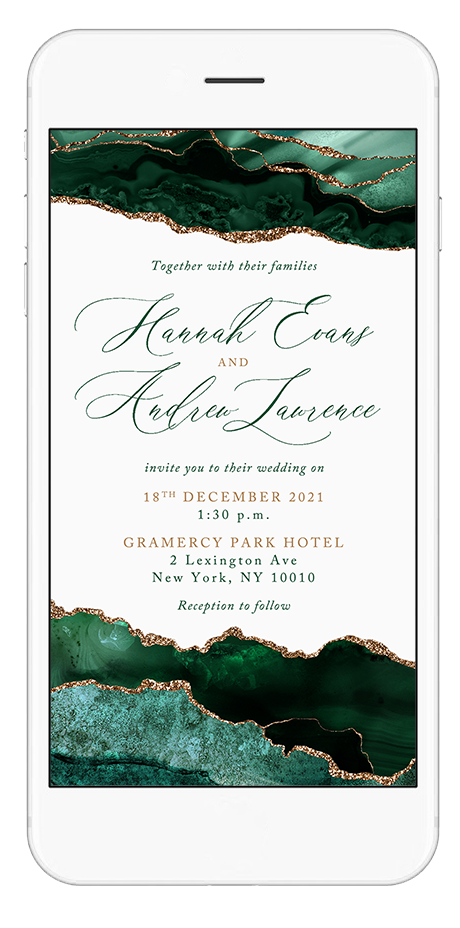 green agate geode wedding invitation