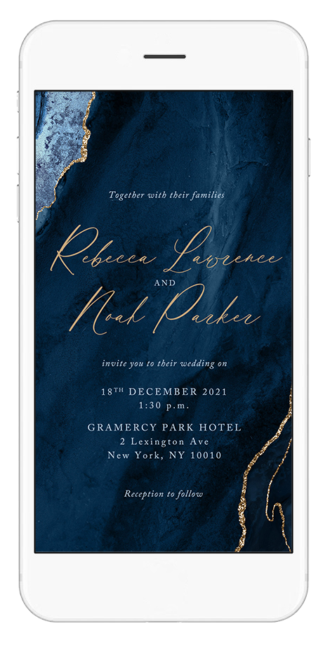 navy blue agate wedding invitation