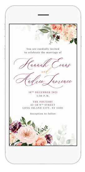 peach & purple wedding invitation