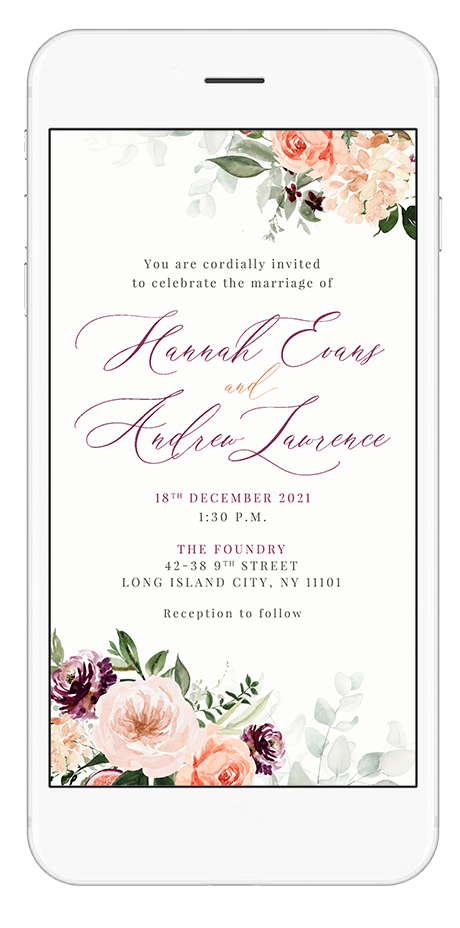 peach & purple wedding invitation